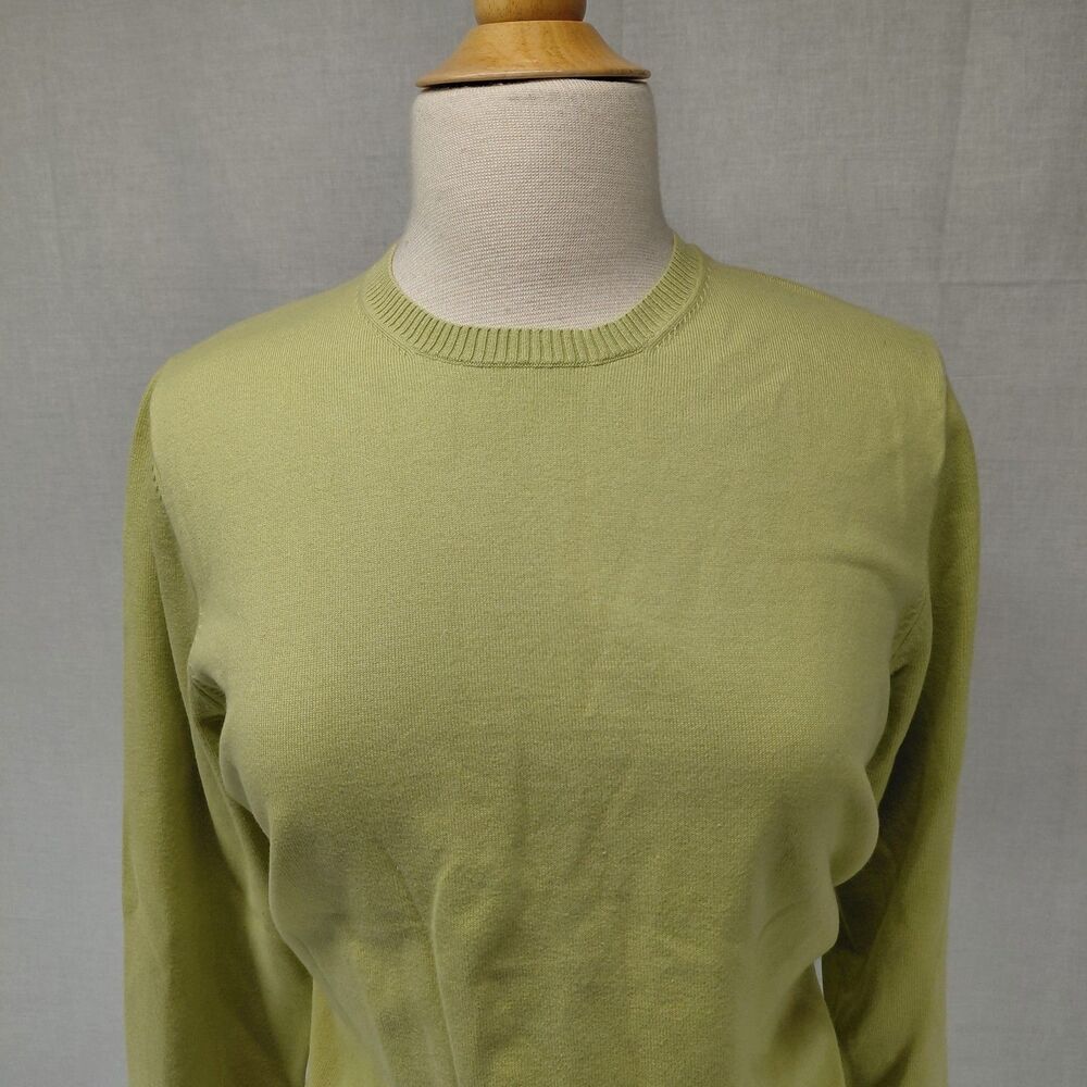 Lands End LS crewneck cotton blend sweater lime green SZ XLP - Picture 3 of 7